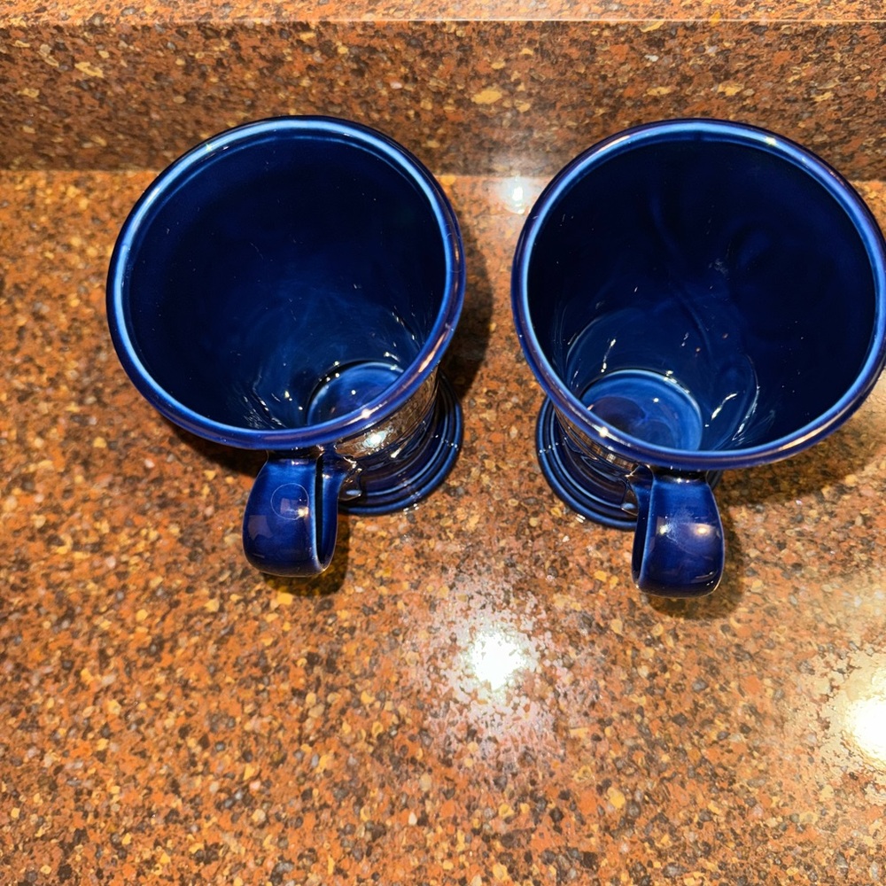 Homer Laughlin Fiesta Cobalt Blue Latte Pedestal Coffee HLC Embossed 6" Mugs - Picture 5 of 7